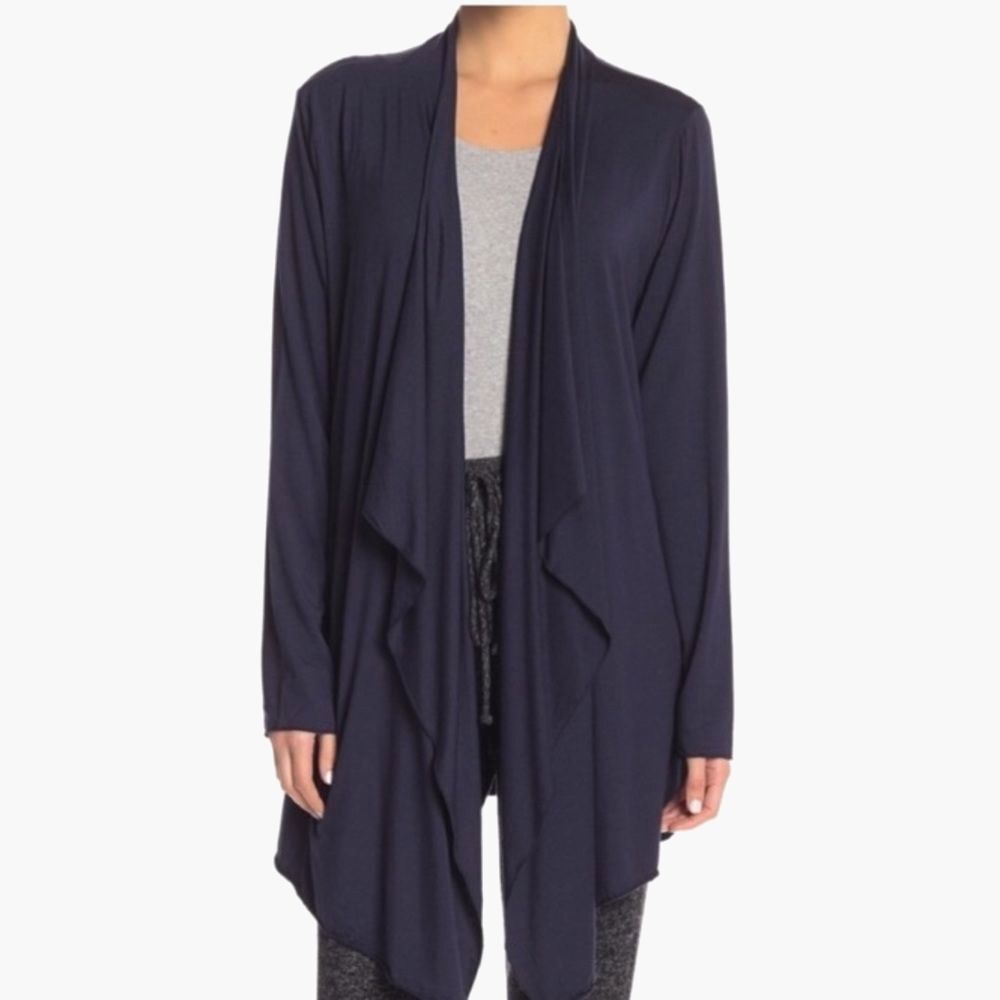 Barefoot Dreams Navy Draped Open-Front Cardigan